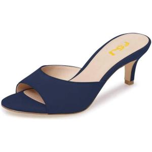 imageFSJ Women Comfort Low Kitten Heel Sandals Mules Peep Toe Slide Slip On Summer Slide Dress Pump Shoes 415 M US6cm Navy