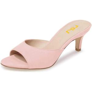 imageFSJ Women Comfort Low Kitten Heel Sandals Mules Peep Toe Slide Slip On Summer Slide Dress Pump Shoes 415 M US6cm Pink