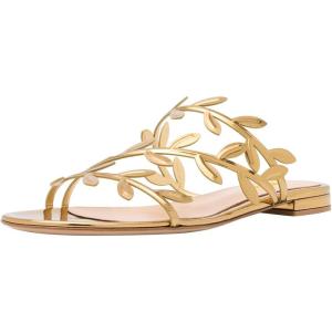 imageFSJ Women Crystal Embellished Evening Sandals Flat Sexy Open Toe Leaves Strappy Summer Event Wedding Shoes Sizes 416 USGold