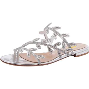 imageFSJ Women Crystal Embellished Evening Sandals Flat Sexy Open Toe Leaves Strappy Summer Event Wedding Shoes Sizes 416 USSilver Rhinestones