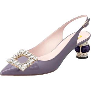 imageFSJ Women Fashion Crystal Square Buckle Closed Pointed Toe Slingback Pumps Rhinestone Block Low Heel Sandals Party Prom Dress Shoes Size 416 USLavender
