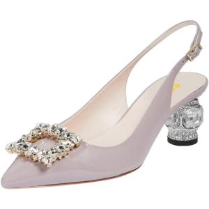 imageFSJ Women Fashion Crystal Square Buckle Closed Pointed Toe Slingback Pumps Rhinestone Block Low Heel Sandals Party Prom Dress Shoes Size 416 USLilac