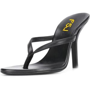 imageFSJ Women Fashion Thong Flip Flops Stiletto High Heels Slip On Almond Toe Casual Sandals Summer Beach Dressy Slipper Comfy ShoesBlack