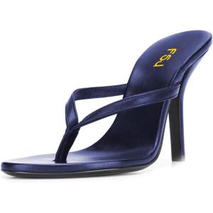 imageFSJ Women Fashion Thong Flip Flops Stiletto High Heels Slip On Almond Toe Casual Sandals Summer Beach Dressy Slipper Comfy ShoesBlue