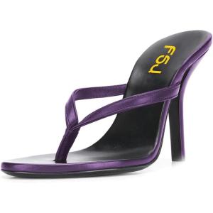 imageFSJ Women Fashion Thong Flip Flops Stiletto High Heels Slip On Almond Toe Casual Sandals Summer Beach Dressy Slipper Comfy ShoesPurple