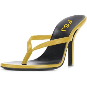 imageFSJ Women Fashion Thong Flip Flops Stiletto High Heels Slip On Almond Toe Casual Sandals Summer Beach Dressy Slipper Comfy ShoesYellow