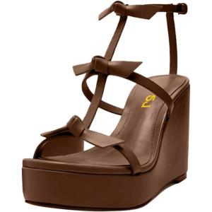 imageFSJ Women High Heels Platform Wedge Heel Sandals Sexy Open Toe Gladiator T Strap Bow Summer Walking Dressy Shoes Size 416 USChocolate