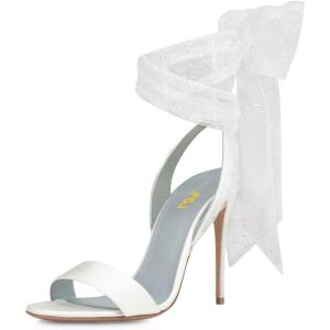 imageFSJ Women Open Toe Stiletto High Heel Sandals Laceup Cute Satin Bowknot Heeled Sandals Sexy Strappy Summer Wedding Party Dress Shoes Size 416 USWhite Mesh