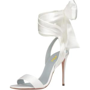 imageFSJ Women Open Toe Stiletto High Heel Sandals Laceup Cute Satin Bowknot Heeled Sandals Sexy Strappy Summer Wedding Party Dress Shoes Size 416 USWhite