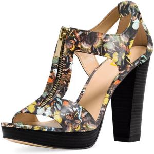 imageFSJ Women Peep Open Toe TStrap Front Zipper Chunky Stacked High Heel Sandal Booties Platform Pumps Shoes Size 415 USButterfly