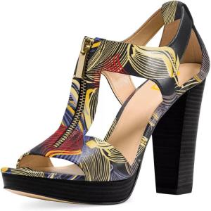 imageFSJ Women Peep Open Toe TStrap Front Zipper Chunky Stacked High Heel Sandal Booties Platform Pumps Shoes Size 415 USLines