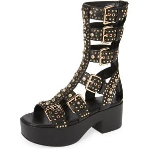 imageFSJ Women Platform Block Heel Gladiator Open Toe Buckle Strappy Sandals Studded Rhinestone Nightclub Party Dress Shoes Size 415 USBlack
