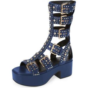 imageFSJ Women Platform Block Heel Gladiator Open Toe Buckle Strappy Sandals Studded Rhinestone Nightclub Party Dress Shoes Size 415 USBlue