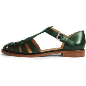 imageFSJ Women Retro Closed Toe Flats Sandals Low Block Heel Woven Roman Ankle Strap Hollow Caged Summer Fisherman Sandals Shoes Size 416 USGreen