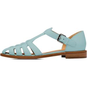 imageFSJ Women Retro Closed Toe Flats Sandals Low Block Heel Woven Roman Ankle Strap Hollow Caged Summer Fisherman Sandals Shoes Size 416 USLight Blue