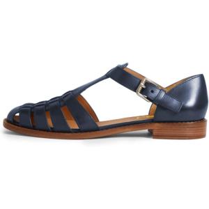imageFSJ Women Retro Closed Toe Flats Sandals Low Block Heel Woven Roman Ankle Strap Hollow Caged Summer Fisherman Sandals Shoes Size 416 USNavy