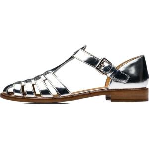 imageFSJ Women Retro Closed Toe Flats Sandals Low Block Heel Woven Roman Ankle Strap Hollow Caged Summer Fisherman Sandals Shoes Size 416 USSilver