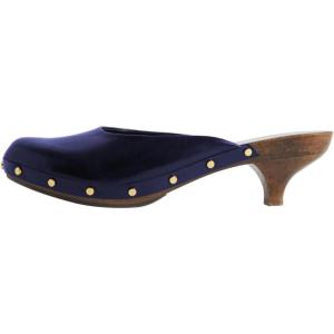 imageFSJ Women Retro Round Closed Toe Mules Wooden Kitten Heel Trendy Studded Slide Sandals Vintage Comfy Dressy Pumps Shoes Size 416 USBlue
