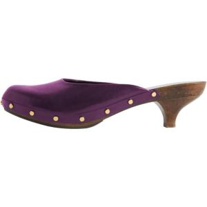 imageFSJ Women Retro Round Closed Toe Mules Wooden Kitten Heel Trendy Studded Slide Sandals Vintage Comfy Dressy Pumps Shoes Size 416 USPurple
