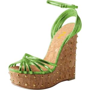 imageFSJ Women Rivet Studded Wedges Sandals Platform Cork High Heel Peep Toe Ankle Strap Buckle Sexy Strappy Party Shoes Size 416 USGreen