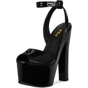 imageFSJ Women Super High Block Chunky Platform Heel Peep Toe Ankle Strap Sandals Sexy Slingback Buckle Prom Pump Shoes Size 416 USBlack