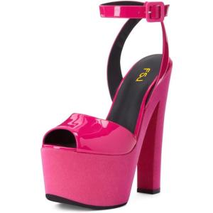 imageFSJ Women Super High Block Chunky Platform Heel Peep Toe Ankle Strap Sandals Sexy Slingback Buckle Prom Pump Shoes Size 416 USHot Pink