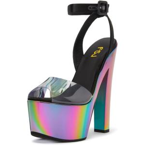 imageFSJ Women Super High Block Chunky Platform Heel Peep Toe Ankle Strap Sandals Sexy Slingback Buckle Prom Pump Shoes Size 416 USMulticolor Clear