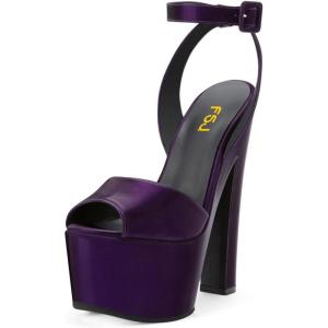 imageFSJ Women Super High Block Chunky Platform Heel Peep Toe Ankle Strap Sandals Sexy Slingback Buckle Prom Pump Shoes Size 416 USPurple