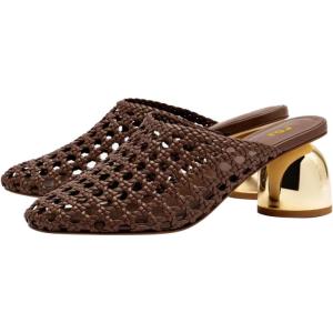 imageFSJ Women Woven Mule Sandals Gold Block Heel Closed Toe Hollow Out Braided Slip On Comfort Summer Shoes Size 416 USBrown
