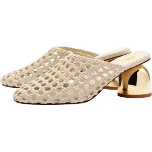 imageFSJ Women Woven Mule Sandals Gold Block Heel Closed Toe Hollow Out Braided Slip On Comfort Summer Shoes Size 416 USCream White