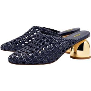 imageFSJ Women Woven Mule Sandals Gold Block Heel Closed Toe Hollow Out Braided Slip On Comfort Summer Shoes Size 416 USNavy Blue