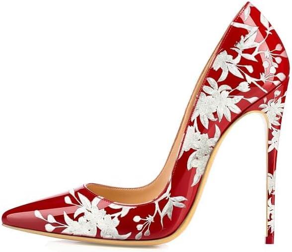imageFSJ Women Formal Pointed Toe Pumps High Heel Sexy Stilettos Slip On Office Cute Evening Dress Shoes Size 415 USRed Flower
