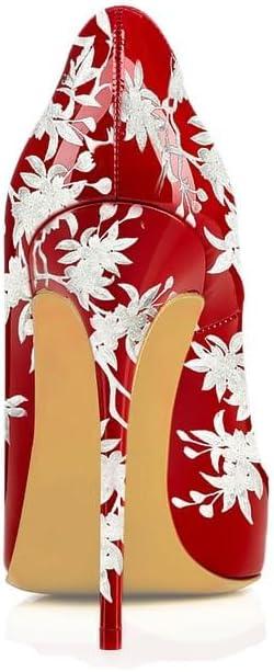 imageFSJ Women Formal Pointed Toe Pumps High Heel Sexy Stilettos Slip On Office Cute Evening Dress Shoes Size 415 USRed Flower