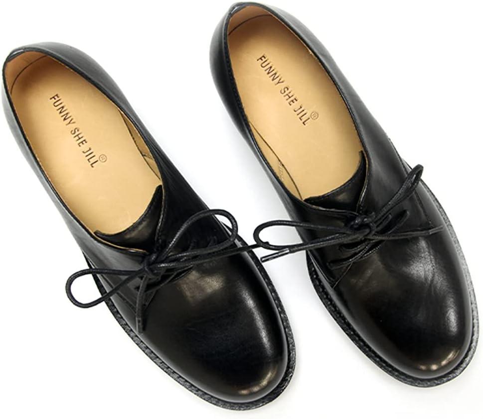 imageFSJ Women Leather Classic Lace up Flat Oxford Low Heel Round Toe Casual Dress Pump Shoes Size 412 USBlack