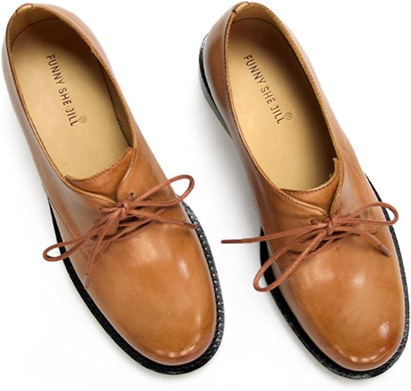 imageFSJ Women Leather Classic Lace up Flat Oxford Low Heel Round Toe Casual Dress Pump Shoes Size 412 USBrown