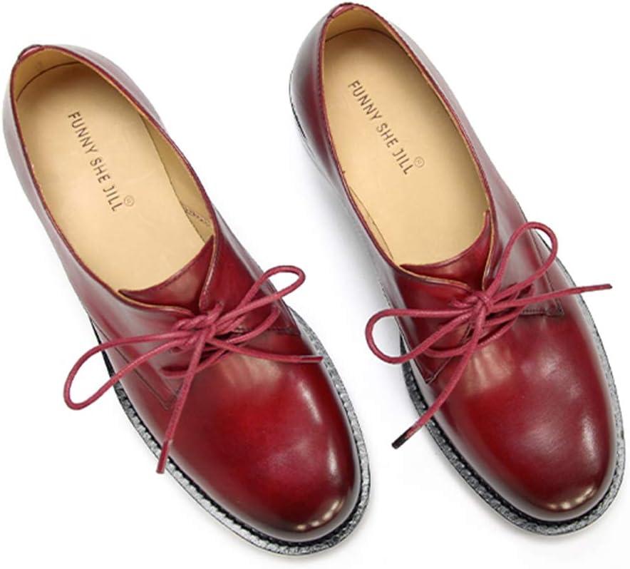 imageFSJ Women Leather Classic Lace up Flat Oxford Low Heel Round Toe Casual Dress Pump Shoes Size 412 USWine Red