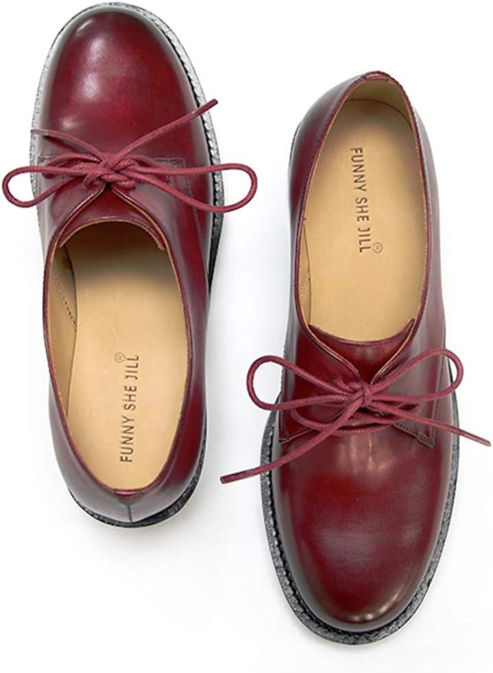 imageFSJ Women Leather Classic Lace up Flat Oxford Low Heel Round Toe Casual Dress Pump Shoes Size 412 USWine Red