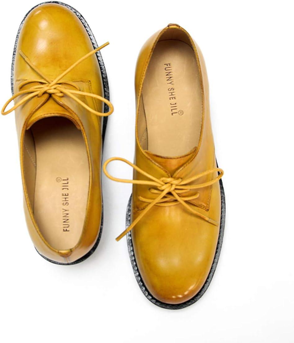 imageFSJ Women Leather Classic Lace up Flat Oxford Low Heel Round Toe Casual Dress Pump Shoes Size 412 USYellow