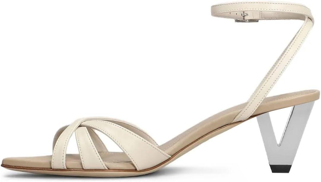 imageFSJ Women Pointed Open Toe Ankle Strap Sandals Strappy Low Heel Summer Party Wedding Dress Shoes Size 416 USBeige