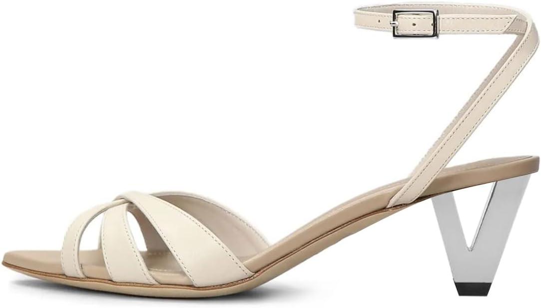 imageFSJ Women Pointed Open Toe Ankle Strap Sandals Strappy Low Heel Summer Party Wedding Dress Shoes Size 416 USBeige