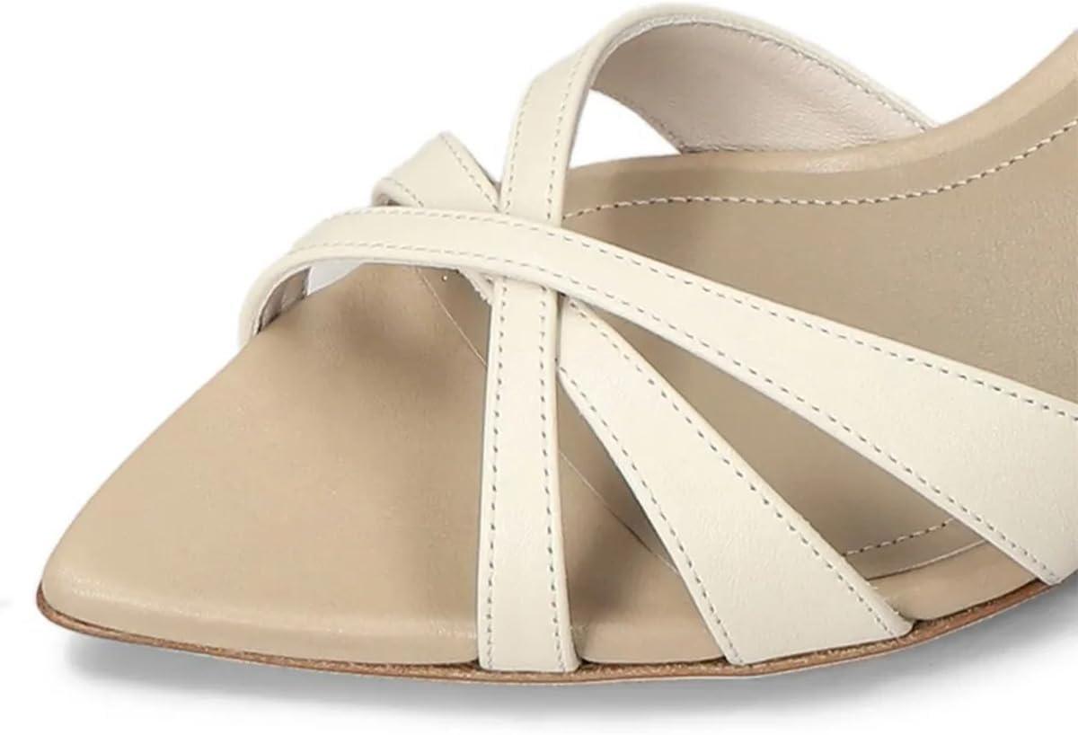 imageFSJ Women Pointed Open Toe Ankle Strap Sandals Strappy Low Heel Summer Party Wedding Dress Shoes Size 416 USBeige