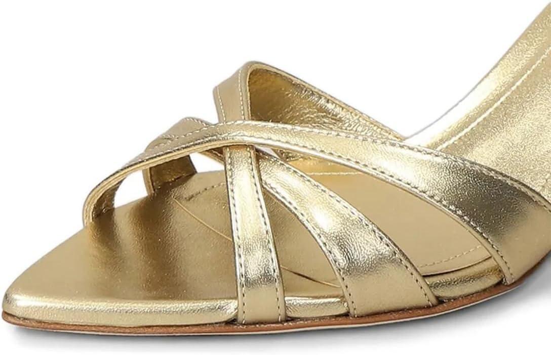 imageFSJ Women Pointed Open Toe Ankle Strap Sandals Strappy Low Heel Summer Party Wedding Dress Shoes Size 416 USGold
