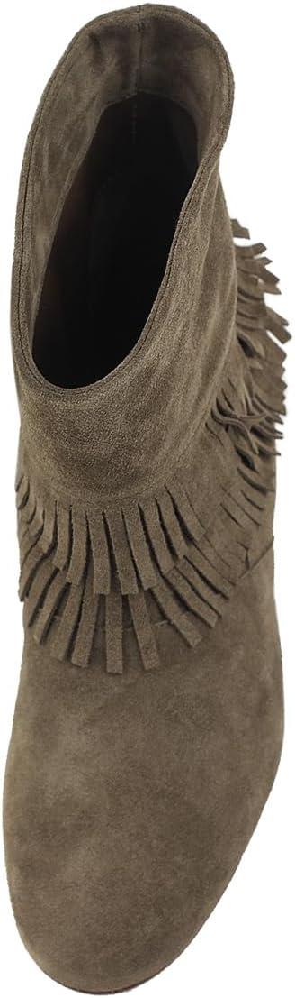 imageFSJ Women Retro Fringe Flat Booties Western Cowgirl Low Heel Ankle Boots with Tassel Suede Pull On Cowboy Dress Shoes Size 416 USOlive Green