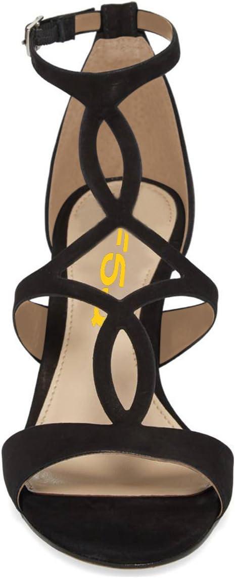 imageFSJ Women Strappy Ankle Strap Sandals Open Toe High Heel Caged Cutout TStrap Fashion Shoes Size 415 USBlack