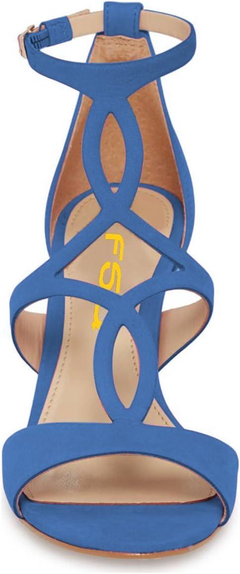 imageFSJ Women Strappy Ankle Strap Sandals Open Toe High Heel Caged Cutout TStrap Fashion Shoes Size 415 USBlue
