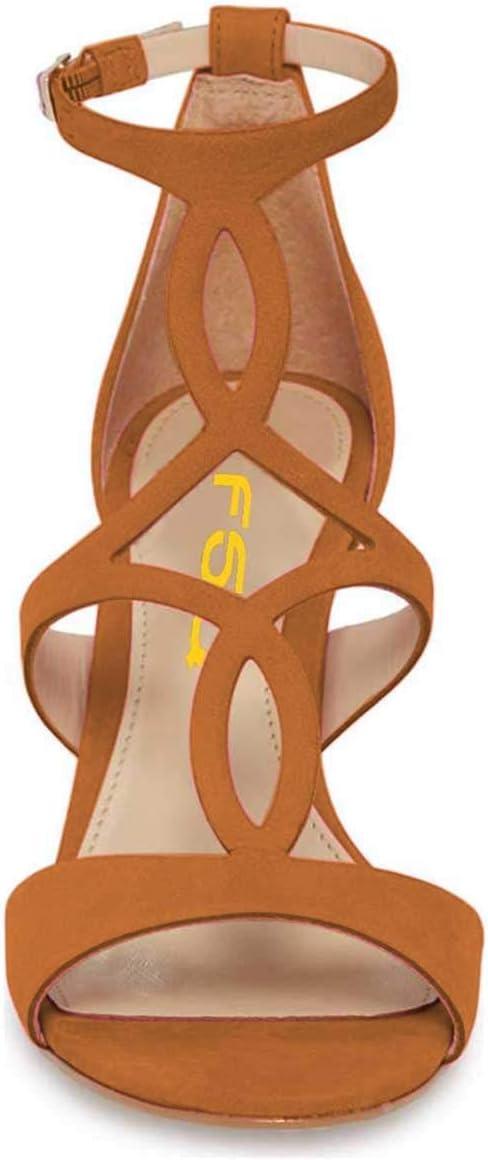 imageFSJ Women Strappy Ankle Strap Sandals Open Toe High Heel Caged Cutout TStrap Fashion Shoes Size 415 USBrown