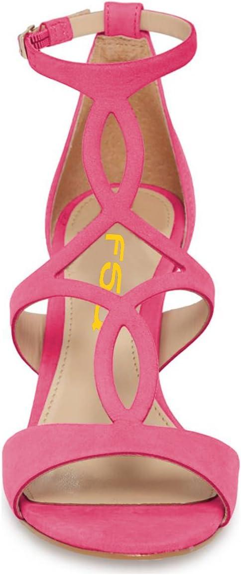 imageFSJ Women Strappy Ankle Strap Sandals Open Toe High Heel Caged Cutout TStrap Fashion Shoes Size 415 USFuchsia