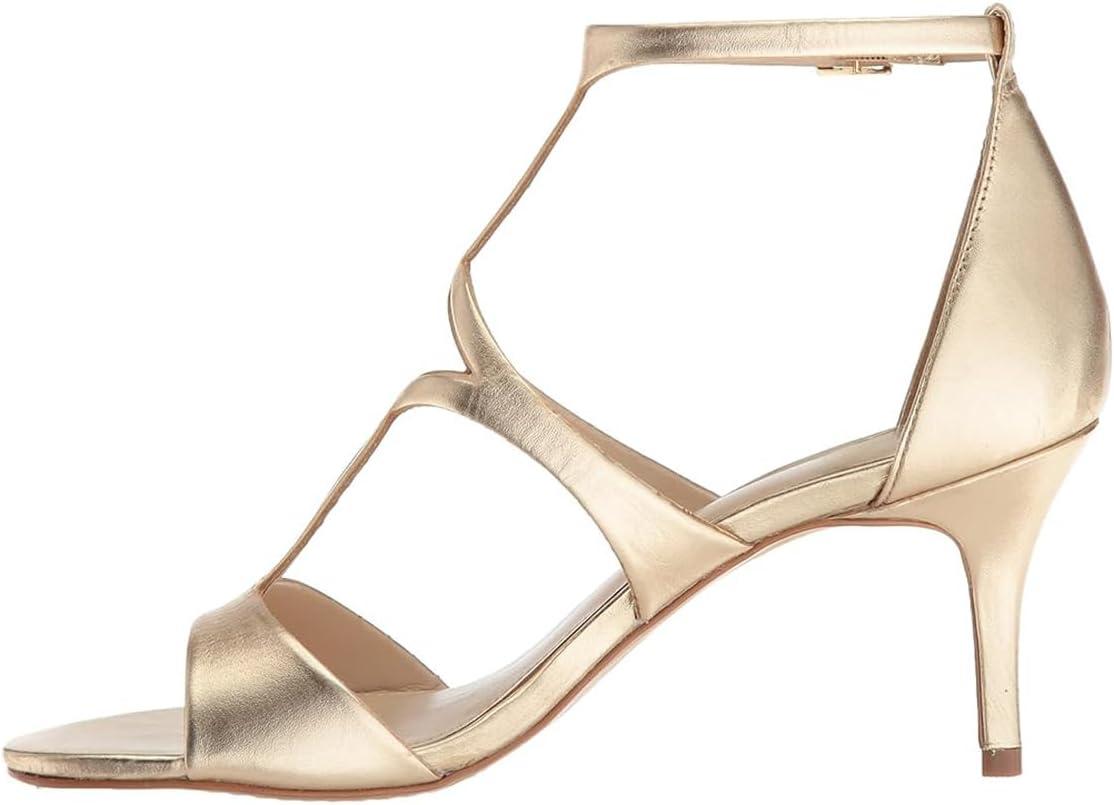 imageFSJ Women Strappy Ankle Strap Sandals Open Toe High Heel Caged Cutout TStrap Fashion Shoes Size 415 USGold