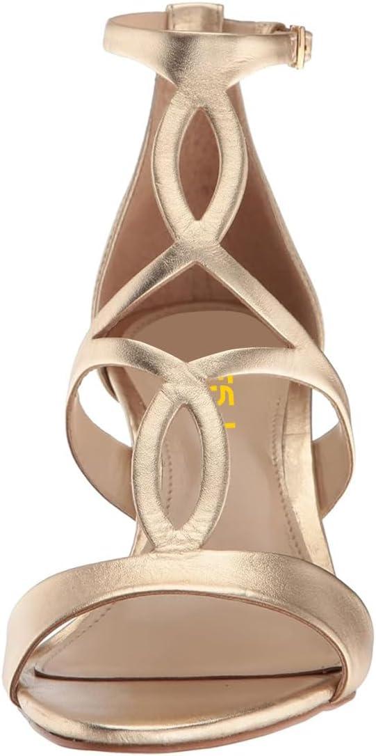 imageFSJ Women Strappy Ankle Strap Sandals Open Toe High Heel Caged Cutout TStrap Fashion Shoes Size 415 USGold