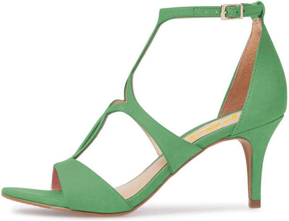 imageFSJ Women Strappy Ankle Strap Sandals Open Toe High Heel Caged Cutout TStrap Fashion Shoes Size 415 USGreen